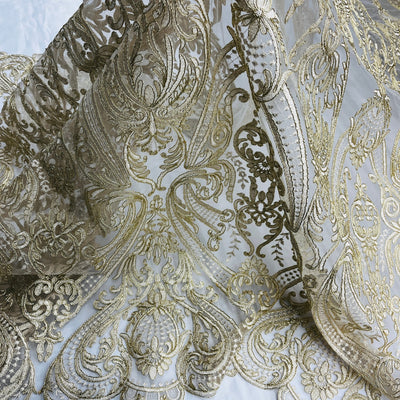 Corded Bridal Lace Fabric Embroidered on 100% Polyester Net Mesh | Lace USA