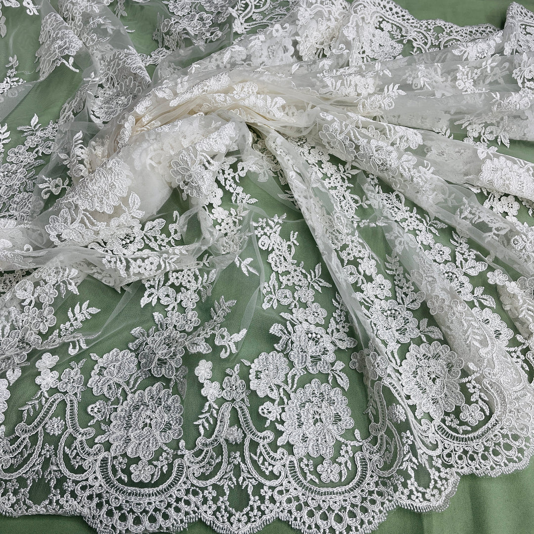 Corded Bridal Lace Fabric Embroidered on 100% Polyester Net Mesh | Lace USA