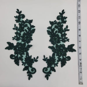 Beaded & Corded Silver Floral Appliqué Lace Embroidered on 100% Polyester Organza or Net Mesh. This can be applied to Theatrical dance ballroom costumes, bridal dresses, bridal headbands endless possibilities. Sold By Pair. Lace Usa