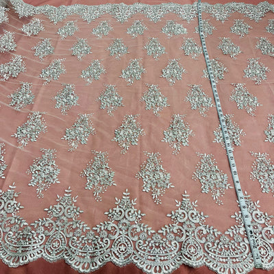 Corded Bridal Lace Fabric Embroidered on 100% Polyester Net Mesh | Lace USA