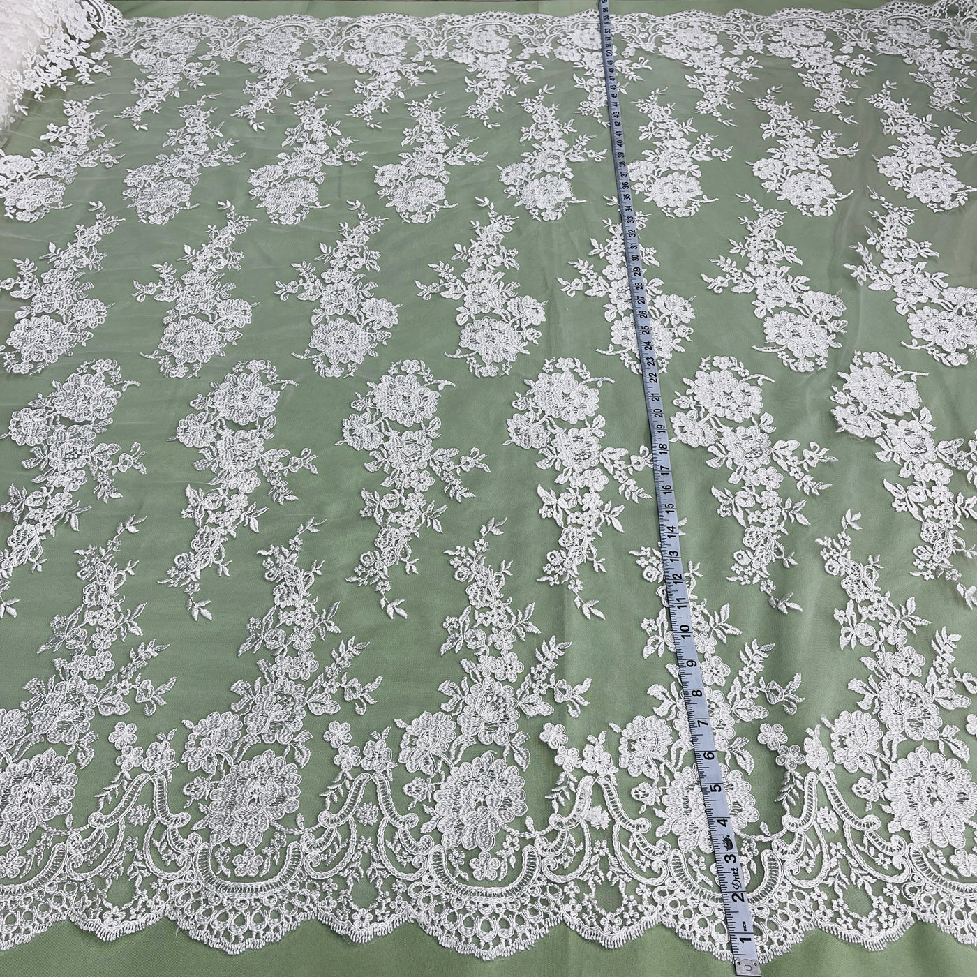 Corded Bridal Lace Fabric Embroidered on 100% Polyester Net Mesh | Lace USA