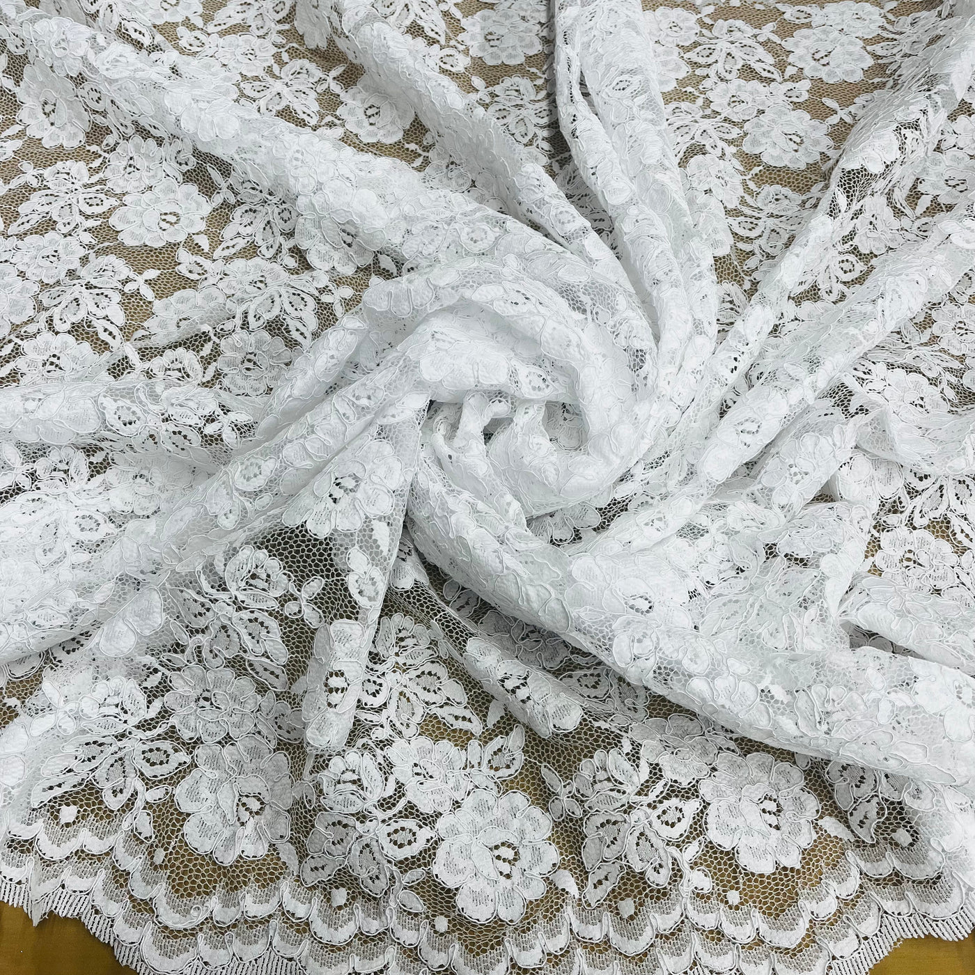 Corded Bridal Lace Fabric Embroidered on 100% Polyester Net Mesh | Lace USA