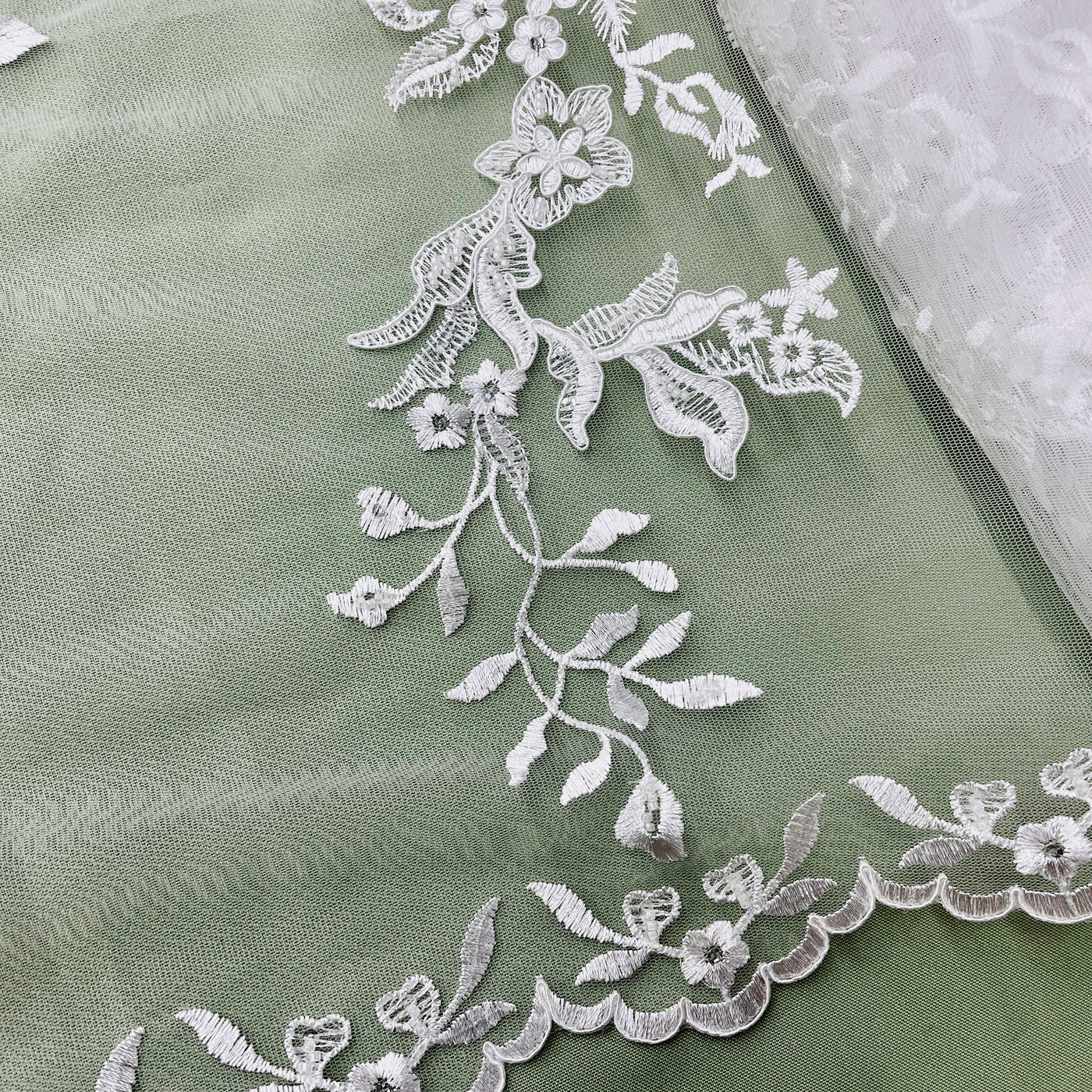 Beaded & Corded Bridal Lace Fabric Embroidered on 100% Polyester Net Mesh | Lace USA