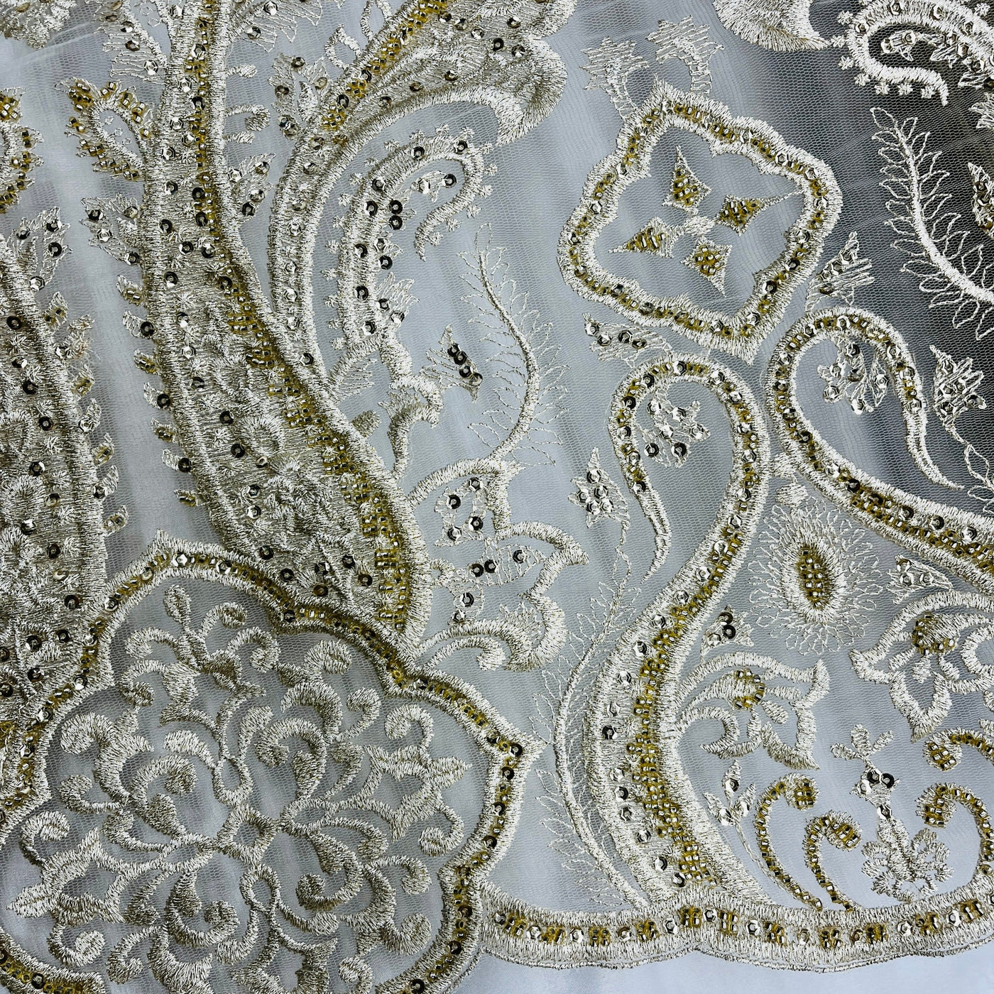 Beaded Lace Fabric Embroidered on 100% Polyester Net Mesh | Lace USA