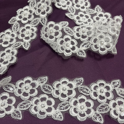 Beaded & Corded Lace Trimming Embroidered on 100% Polyester | Lace USA - KZ-38