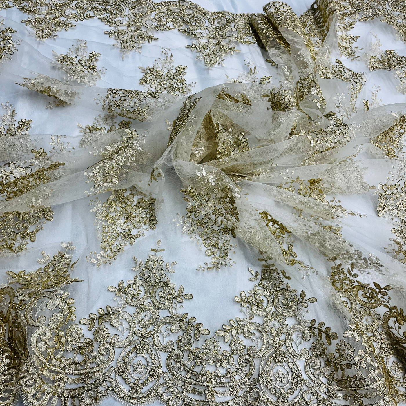 Corded Bridal Lace Fabric Embroidered on 100% Polyester Net Mesh | Lace USA