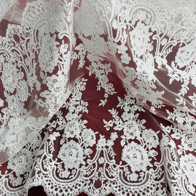 Corded Bridal Lace Fabric Embroidered on 100% Polyester Net Mesh | Lace USA