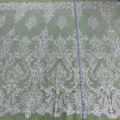 Corded Bridal Lace Fabric Embroidered on 100% Polyester Net Mesh | Lace USA