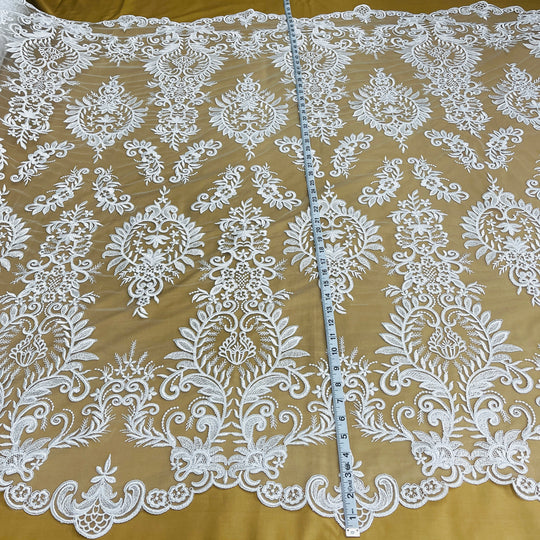 Corded Bridal Lace Fabric Embroidered on 100% Polyester Net Mesh | Lace USA