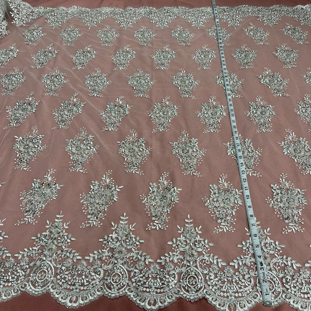 Beaded & Corded Lace Fabric Embroidered on 100% Polyester Net Mesh | Lace USA