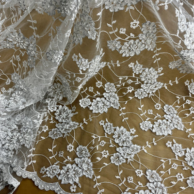 Beaded & Corded Lace Fabric Embroidered on 100% Polyester Net Mesh | Lace USA