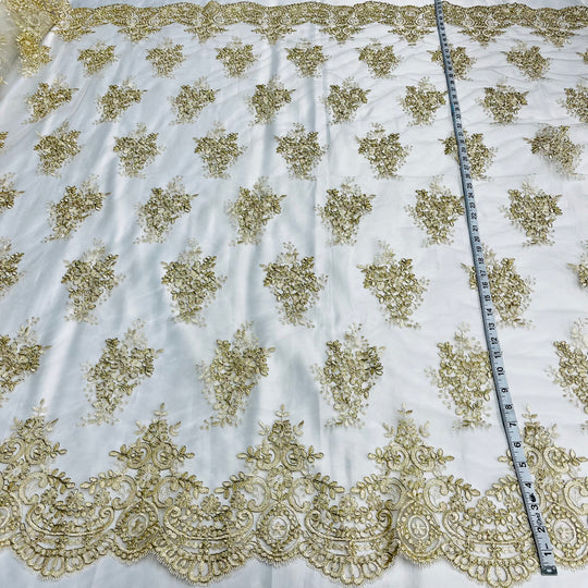 Corded Bridal Lace Fabric Embroidered on 100% Polyester Net Mesh | Lace USA