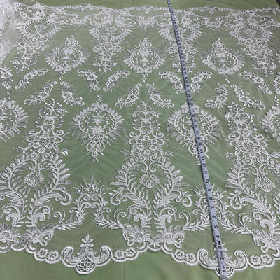 Beaded & Corded Bridal Lace Fabric Embroidered on 100% Polyester Net Mesh | Lace USA - 97160W-HB Ivory