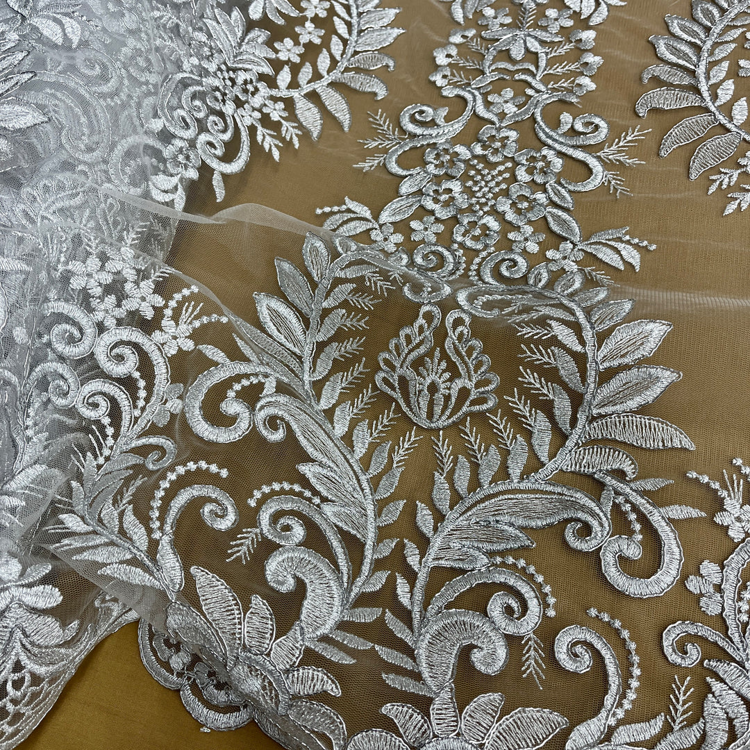 Corded Bridal Lace Fabric Embroidered on 100% Polyester Net Mesh | Lace USA