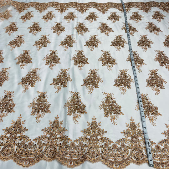 Beaded & Corded Lace Fabric Embroidered on 100% Polyester Net Mesh | Lace USA