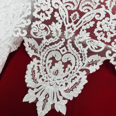 Corded Bridal Lace Fabric Embroidered on 100% Polyester Net Mesh | Lace USA