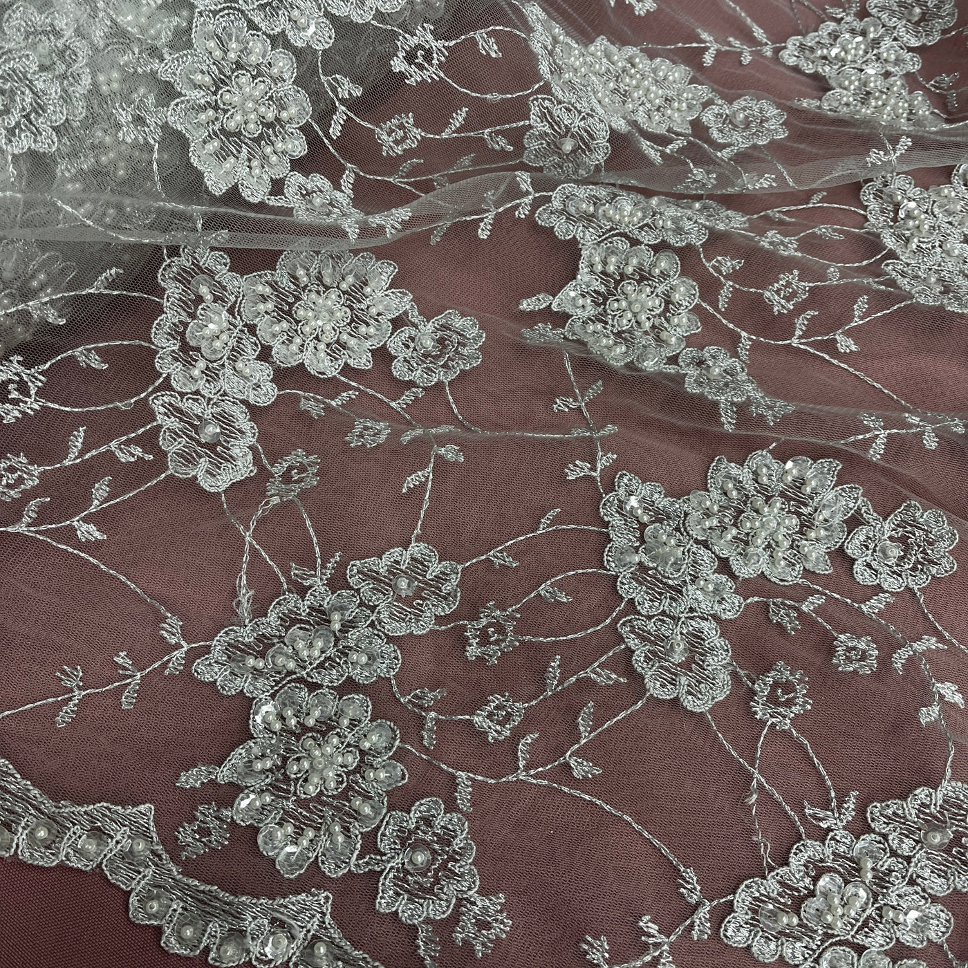 Beaded & Corded Lace Fabric Embroidered on 100% Polyester Net Mesh | Lace USA