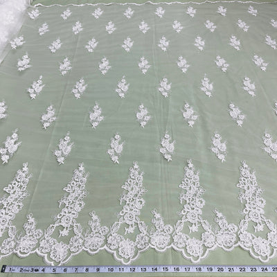 Beaded & Corded Bridal Lace Fabric Embroidered on 100% Polyester Net Mesh | Lace USA - 91443W-BP