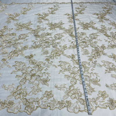 Corded Bridal Lace Fabric Embroidered on 100% Polyester Net Mesh | Lace USA