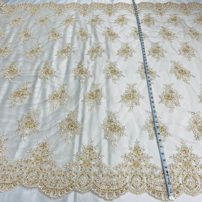 Beaded & Corded Lace Fabric Embroidered on 100% Polyester Net Mesh | Lace USA