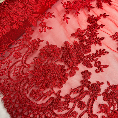 Corded Bridal Lace Fabric Embroidered on 100% Polyester Net Mesh | Lace USA