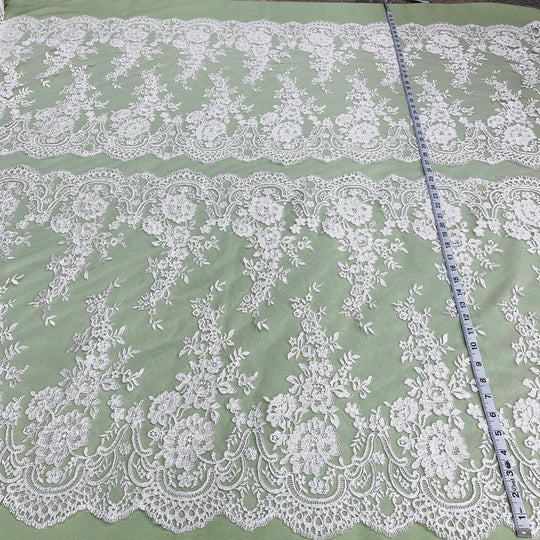 Corded Bridal Lace Fabric Embroidered on 100% Polyester Net Mesh | Lace USA
