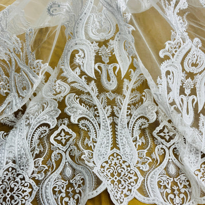 Beaded Lace Fabric Embroidered on 100% Polyester Net Mesh | Lace USA