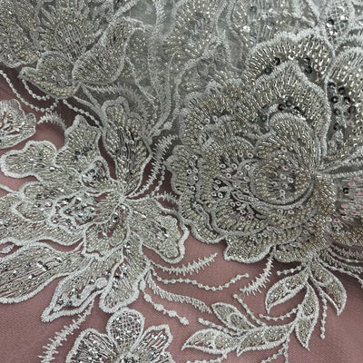 Beaded Lace Fabric Embroidered on 100% Polyester Net Mesh | Lace USA