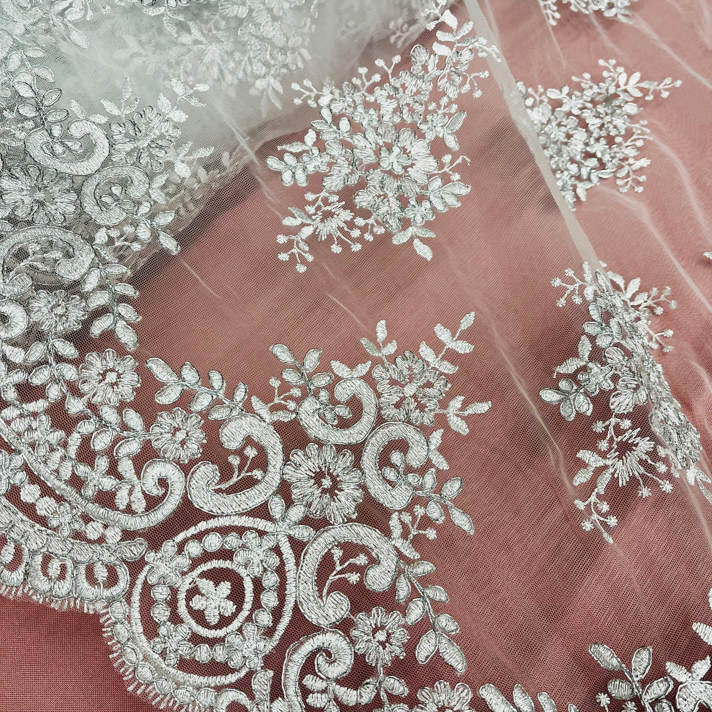 Corded Bridal Lace Fabric Embroidered on 100% Polyester Net Mesh | Lace USA