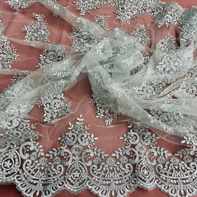 Corded Bridal Lace Fabric Embroidered on 100% Polyester Net Mesh | Lace USA