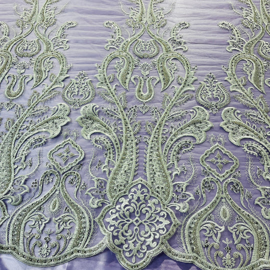 Beaded Lace Fabric Embroidered on 100% Polyester Net Mesh | Lace USA