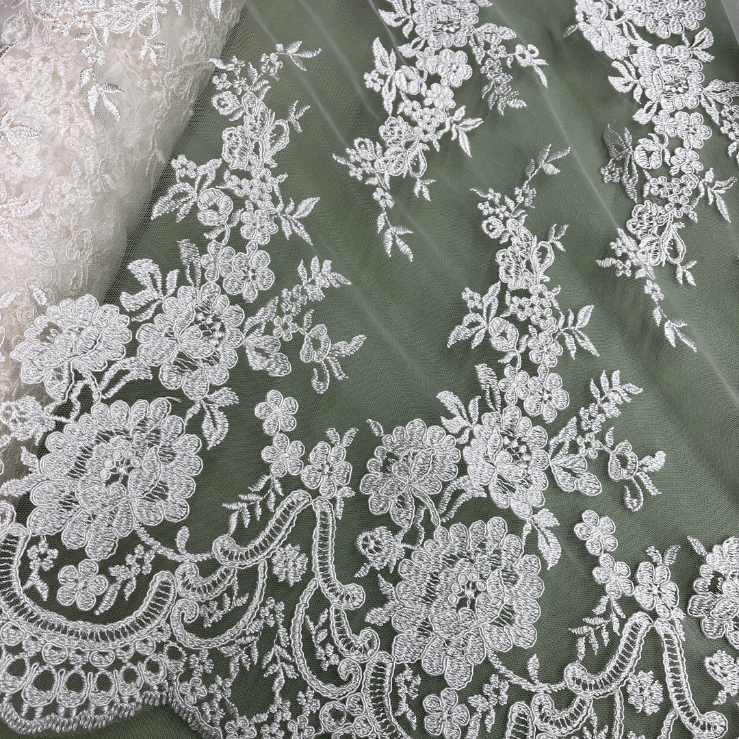 Corded Bridal Lace Fabric Embroidered on 100% Polyester Net Mesh | Lace USA