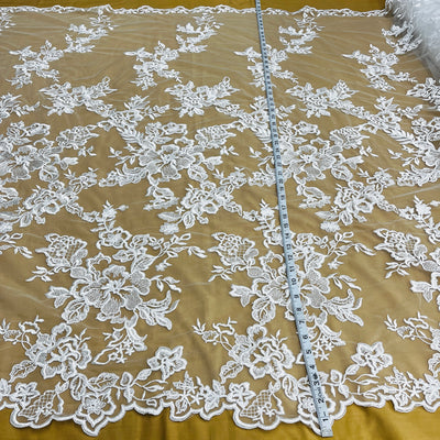 Corded Bridal Lace Fabric Embroidered on 100% Polyester Net Mesh | Lace USA