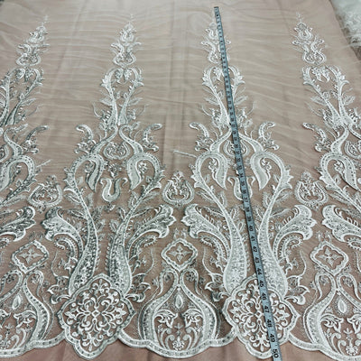 Beaded Lace Fabric Embroidered on 100% Polyester Net Mesh | Lace USA