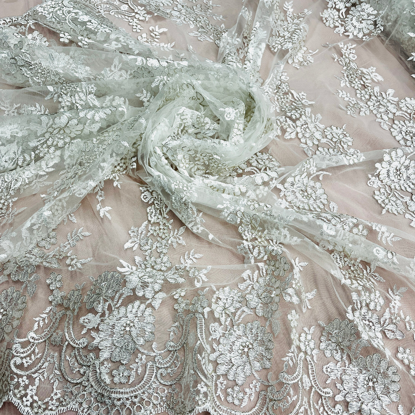 Corded Bridal Lace Fabric Embroidered on 100% Polyester Net Mesh | Lace USA