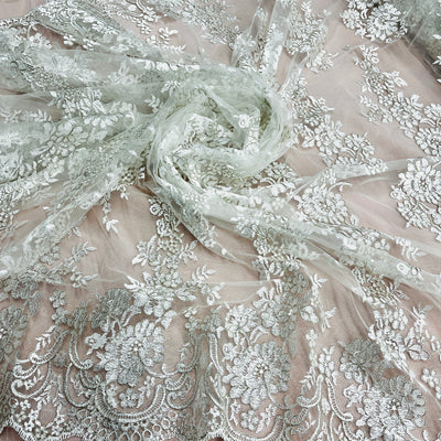 Corded Bridal Lace Fabric Embroidered on 100% Polyester Net Mesh | Lace USA