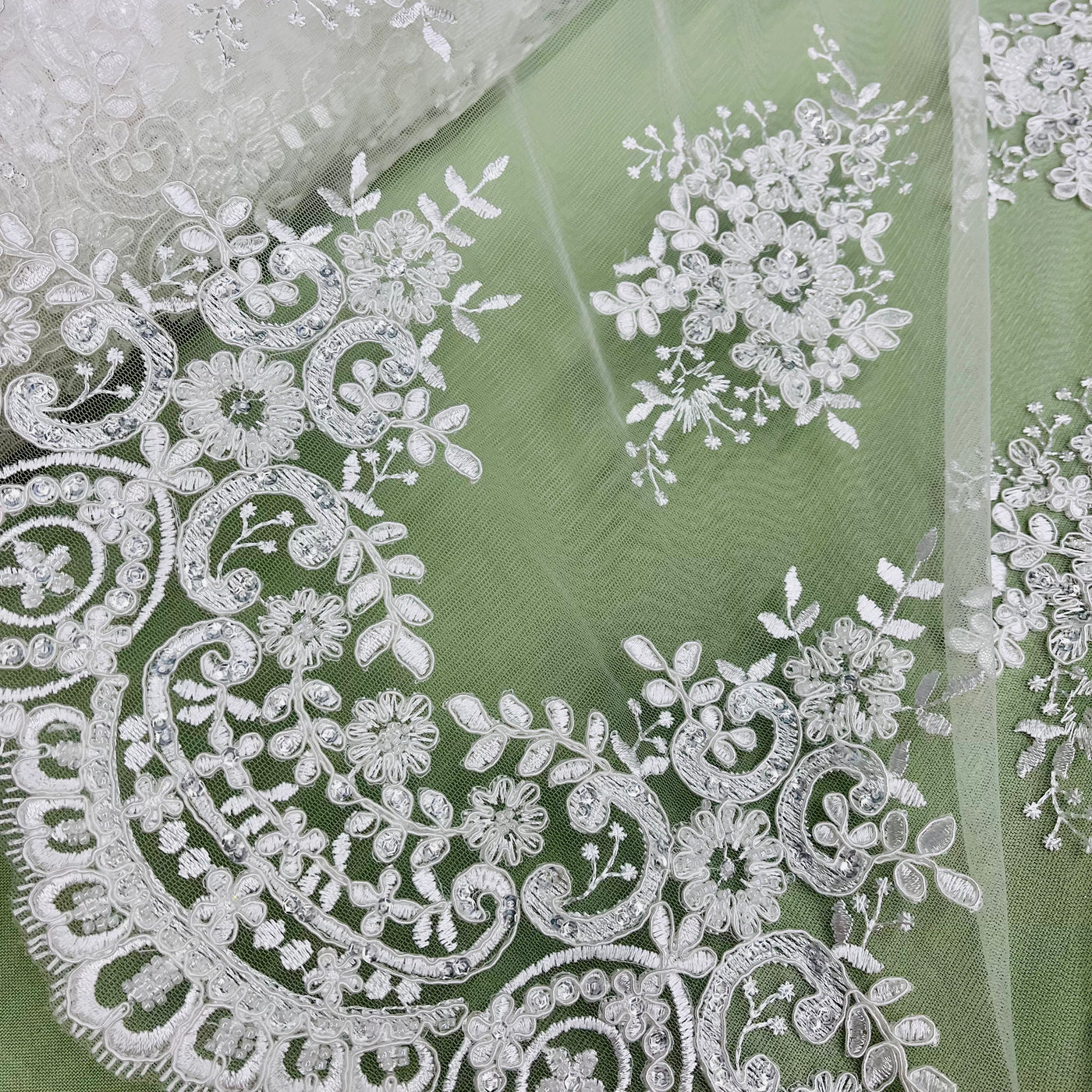 Beaded & Corded Lace Fabric Embroidered on 100% Polyester Net Mesh | Lace USA