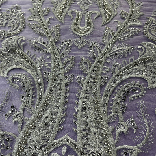 Beaded Lace Fabric Embroidered on 100% Polyester Net Mesh | Lace USA