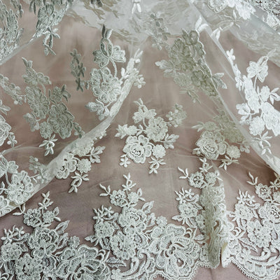 Beaded & Corded Bridal Lace Fabric Embroidered on 100% Polyester Net Mesh | Lace USA