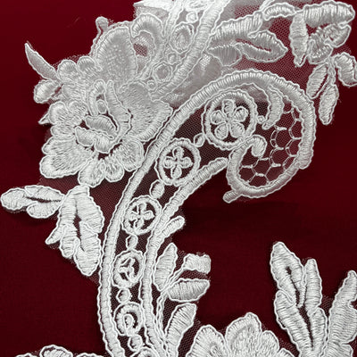 Corded Floral Applique Embroidered on 100% Polyester Net | Lace USA - 96434W