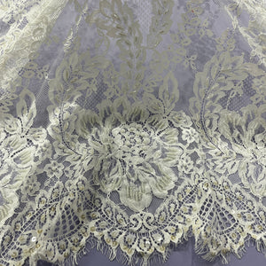 Beaded Chantilly Embroidered Lace Fabric with Eyelash Scallop | Lace USA - GD-316