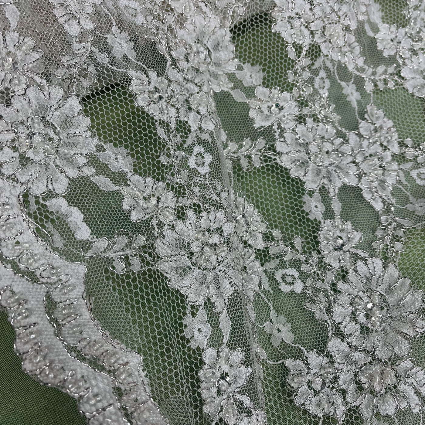 Beaded & Corded Lace Fabric Embroidered on 100% Polyester Net Mesh | Lace USA