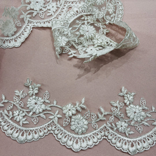 Corded Lace Trimming Embroidered on 100% Polyester Net Mesh | Lace USA - 96215W