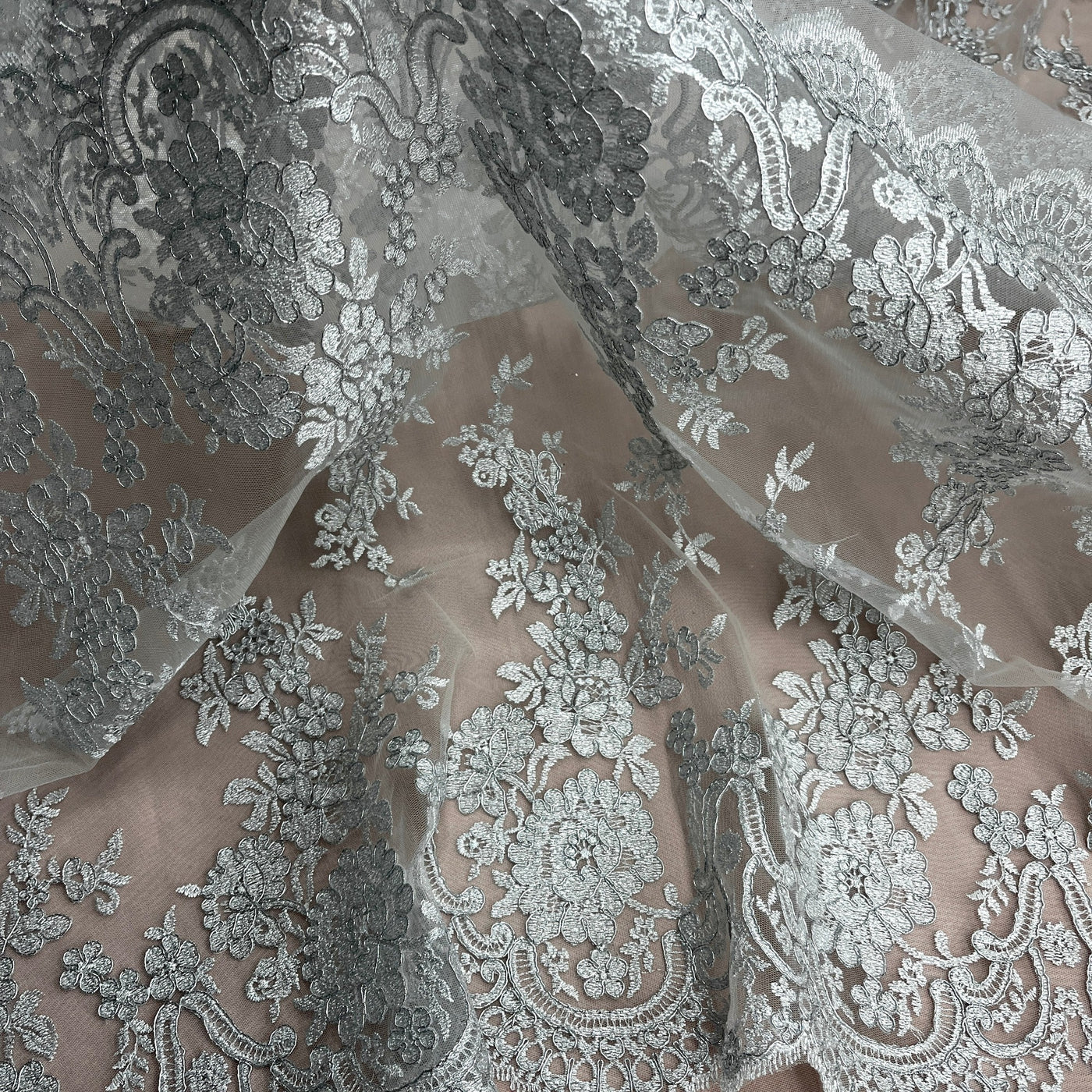 Corded Bridal Lace Fabric Embroidered on 100% Polyester Net Mesh | Lace USA