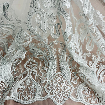 Beaded Lace Fabric Embroidered on 100% Polyester Net Mesh | Lace USA