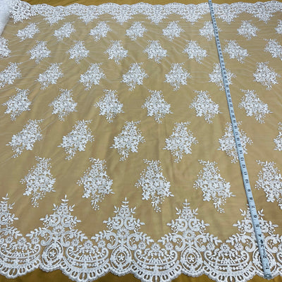 Corded Bridal Lace Fabric Embroidered on 100% Polyester Net Mesh | Lace USA