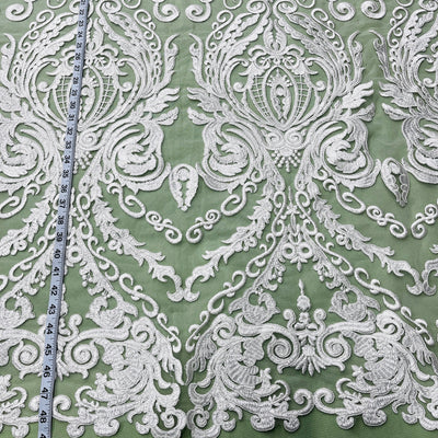 Corded Bridal Lace Fabric Embroidered on 100% Polyester Net Mesh | Lace USA