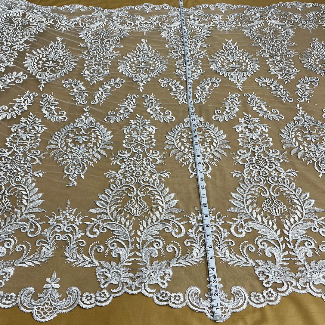 Corded Bridal Lace Fabric Embroidered on 100% Polyester Net Mesh | Lace USA