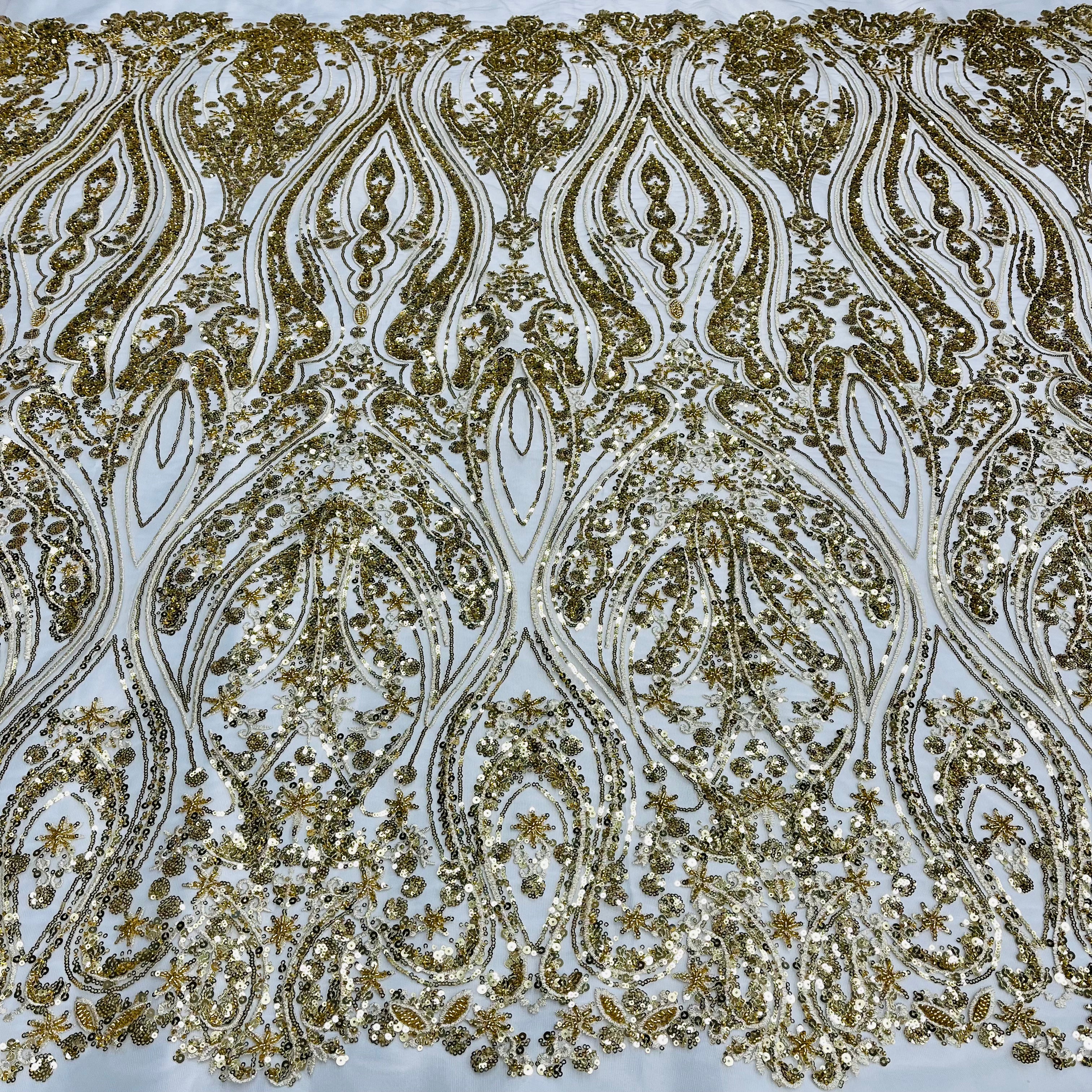 Beaded Lace Fabric Embroidered on 100% Polyester Net Mesh | Lace USA