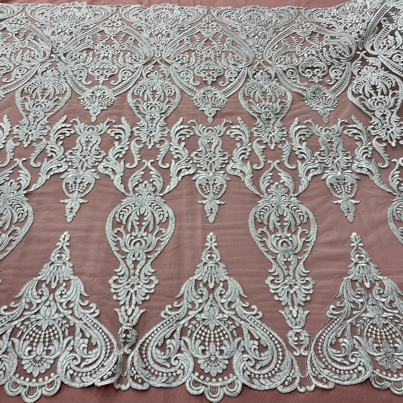 Corded Bridal Lace Fabric Embroidered on 100% Polyester Net Mesh | Lace USA